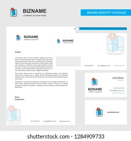 Map  Business Letterhead, Envelope and visiting Card Design vector template