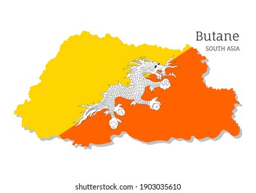 Karte von Butane mit nationaler Flagge. Sehr detaillierte, bearbeitbare Karte von Butane, Südasien Land Grenzen. Politisches oder geografisches Gestaltungselement, Vektorgrafik auf weißem Hintergrund