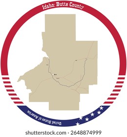 Kaart van Butte County in Idaho, VS gerangschikt in een cirkel.