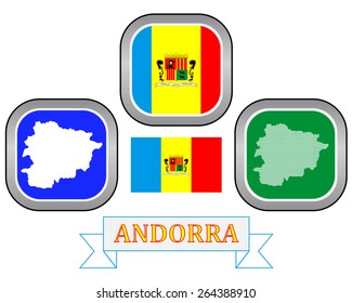 map button and flag of Andorra symbol on a white background 