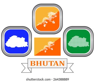 map button and flag of Bhutan symbol on a white background 