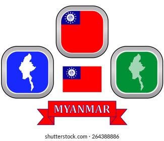 map button and flag of Myanmar symbol on a white background 