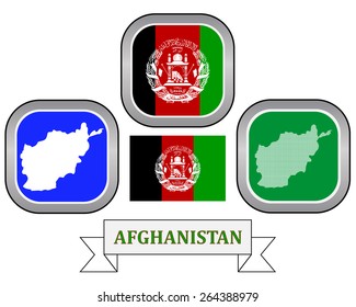 map button flag and symbol of Afghanistan on a white background 