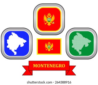 Map  button flag and symbol of Montenegro on a white background 
