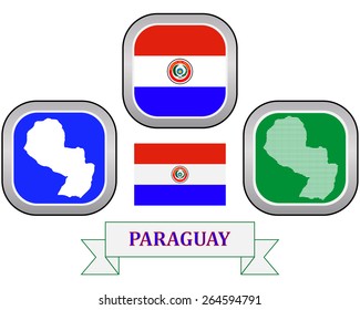 map button flag and symbol of Paraguay on a white background