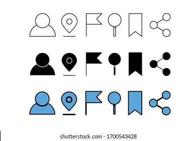 Map button icon, user interface icons.