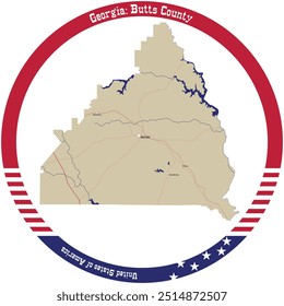 Map of Butts County in Georgia, USA arranged in a circle.