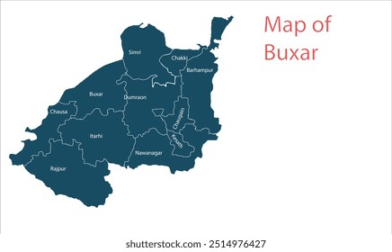 Mapa Buxar District, Buxar District, Bihar State, República da Índia, Governo de Bihar, Território indiano, Índia Oriental, política, aldeia, turismo