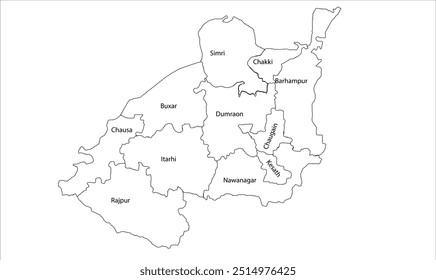 Mapa del distrito de Buxar Bloque, distrito de Buxar, estado de Bihar, República de la India, Gobierno de Bihar, territorio indio, India oriental, política, aldea, turismo