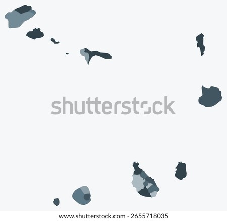 Map of Cabo Verde with regions. Just a simple country border map with region division. Blue grey color palette. Flat Cabo Verde shape with administrative division. Vector illustration.