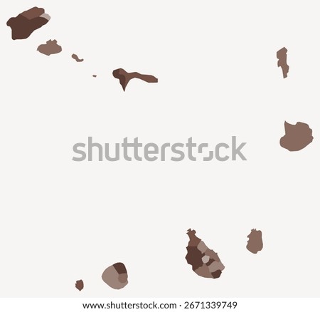 Map of Cabo Verde with regions. Just a simple country border map with region division. Brown color palette. Plain Cabo Verde shape with administrative division. Vector illustration.