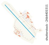 Map of Cagliari Elmas Airport (Italy). IATA-code: CAG. Airport diagram with runways, taxiways, apron, parking areas and buildings. Map Data from OpenStreetMap.