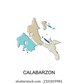 Mapa de diseño geométrico de Calabarzon, plantilla vectorial internacional del Mapa Mundial con el estilo de esbozo gráfico aislado en fondo blanco