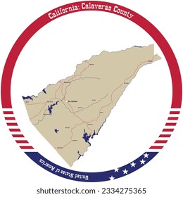 Map of Calaveras County in California, USA arranged in a circle.