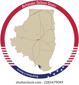 Map of Calhoun County in Arkansas, USA arranged in a circle. svg