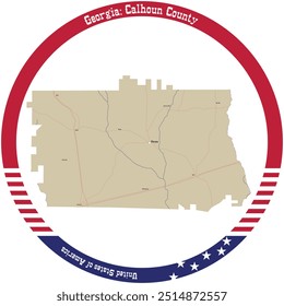Karte von Calhoun County in Georgia, USA, im Kreis angeordnet.