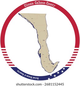 Karte von Calhoun County in Illinois, USA, im Kreis angeordnet.