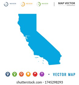 Map of California blue and set pin icon.