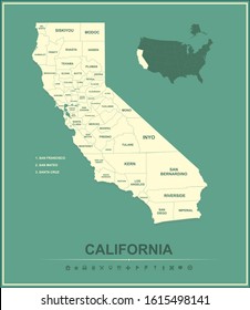 map of California with cities vector illustration