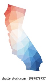 Map of California. Low poly illustration of the us state. Geometric design with stripes. Technology, internet, network concept. Vector illustration.