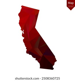 Mapa de California - Rojo Geométrico Rumpled Triangular, Diseño Poligonal. Ilustración vectorial eps 10.