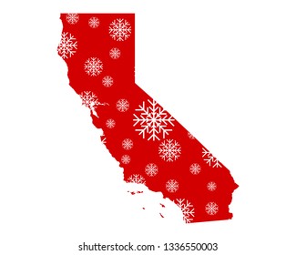 Map of California with snowflakes