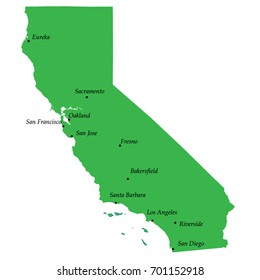 map of California state of USA with main cities