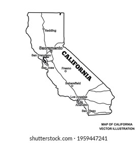 Map of California. Vector Illustration with Map of California. Linear Map. 