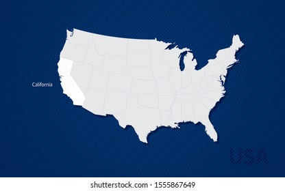 Map of California vector. Simplified USA states. Political map of California with a blue background.