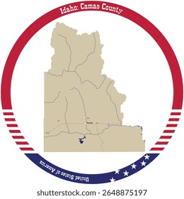 Mapa do Condado de Camas em Idaho, EUA organizado em círculo.