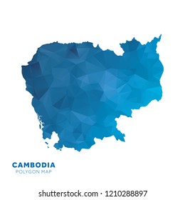 Map of Cambodia. Blue geometric polygon map.