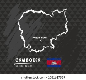 Map of Cambodia, Chalk sketch vector illustration