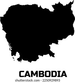 Map of CAMBODIA country in  black.  With the  caption of the country  name " CAMBODIA ".