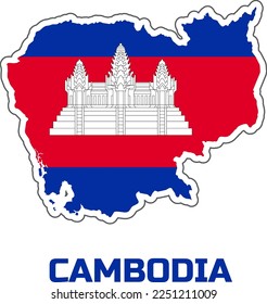 Map of CAMBODIA country in colors of CAMBODIA country flag.  With the  caption of the  name of the country "CAMBODIA".