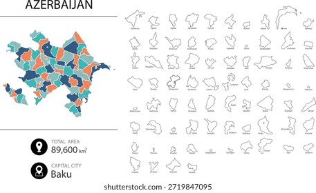 Mapa de Camboya con el mapa detallado del país. Mapa Elementos de ciudades, áreas totales y capital. Ilustración vectorial