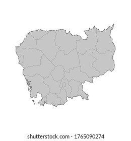 Map of Cambodia divided to regions. Outline map. Vector illustration.