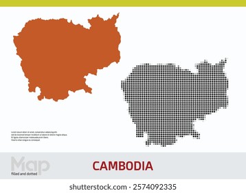 A map Cambodia of in dual designs, featuring brown-filled details and black abstract dotted patterns, isolated on a white background