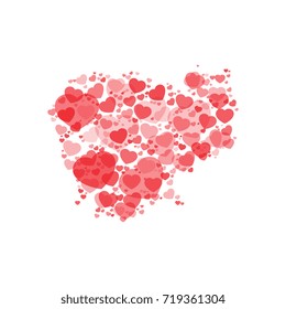 map of cambodia filled with hearts of different sizes and degrees of transparency