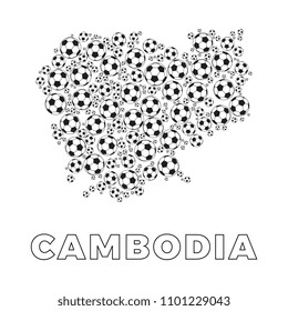 map of Cambodia filled with soccer balls of different sizes and name of country on white background