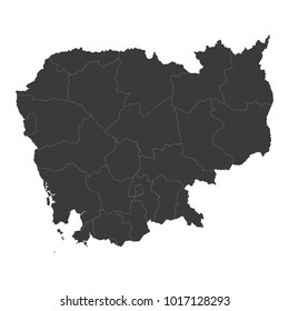 Map of Cambodia, Cambodia - map, High detailed - black map of Cambodia on white background. Vector illustration eps 10.