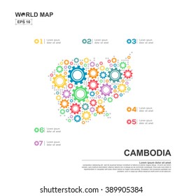Map Of Cambodia Infographic design template with gear chain