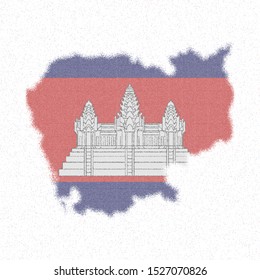 Map of Cambodia. Mosaic style map with flag of Cambodia. Noteworthy vector illustration.