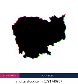 Mapa de Camboya en estilo multicolor en la plantilla de diseño de vectores fronterizos