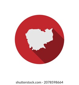 Mapa de Camboya en círculo rojo con una larga sombra