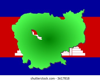 map of Cambodia and their flag illustration