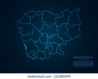 Map of Cambodia,Abstract mash line and point scales on dark background for your web site design map logo, app, ui,Travel. Vector illustration eps 10.