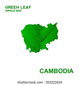 Map Of Cambodia,Nature green leaf, vector illustration