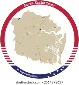 Mapa do Condado de Camden na Geórgia, Estados Unidos da América organizado em círculo.