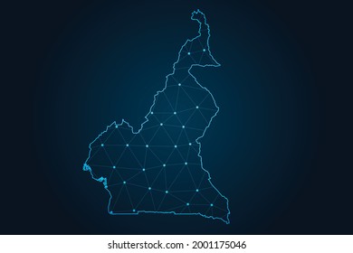 Mapa de camerún , Línea de mash abstracto y escalas de puntos sobre fondo oscuro para el logo del mapa de diseño del sitio web, app, ui,Travel. Ilustración vectorial eps 10.