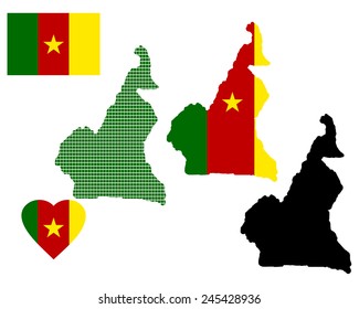map of Cameroon and the different types of characters on a white background 